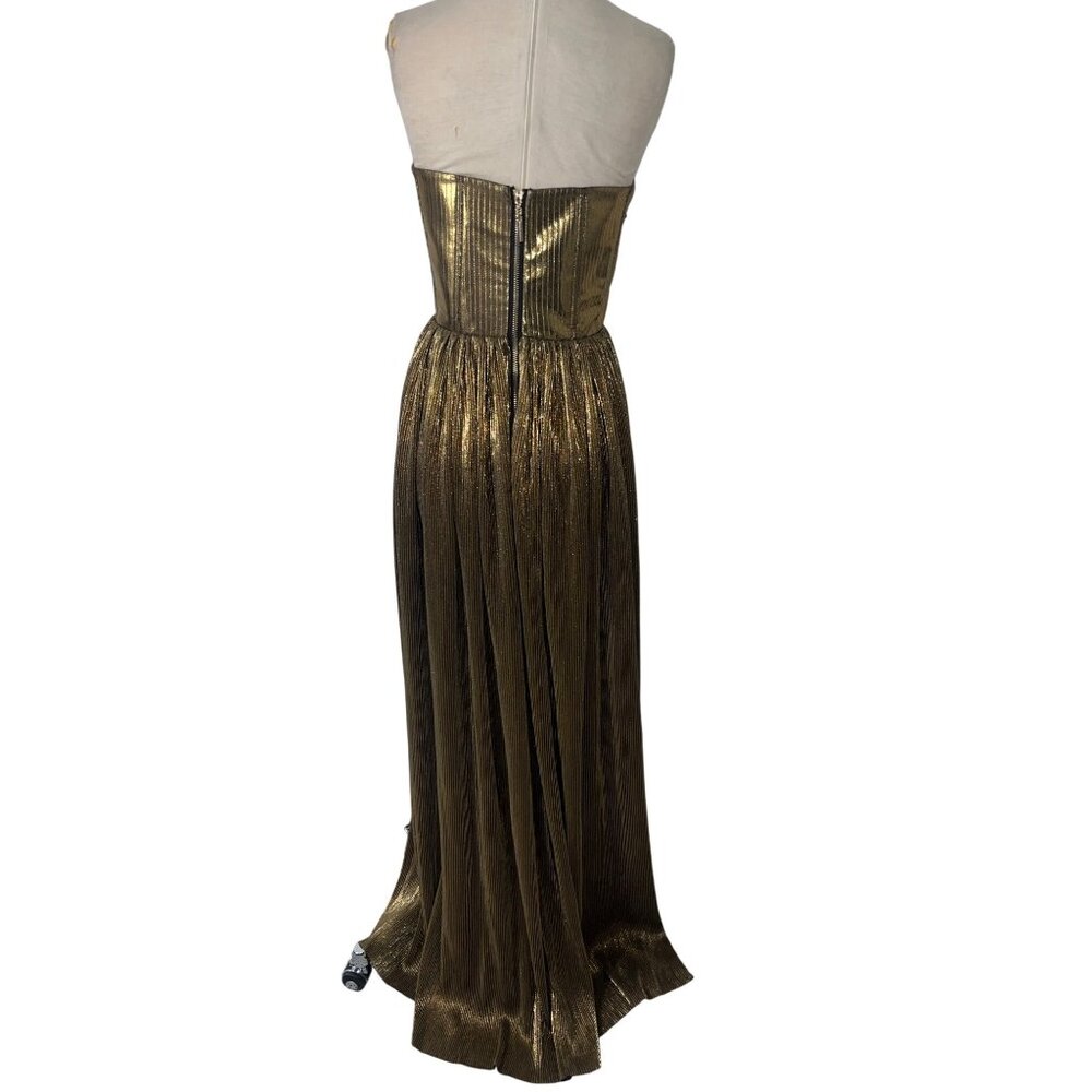 Bronx and Banco Metallic Gold Strapless Pleated Gown - Picture 6 of 16